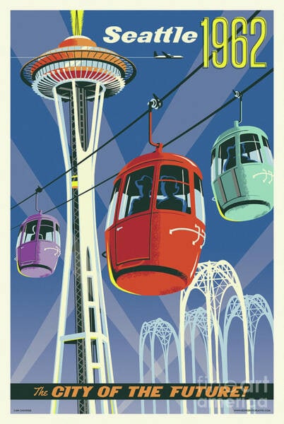 Seattle Travel Poster: Seattle Travel Poster - Measures 26.00 X 36.00 Inches, Unknown Printing Date, Linen Backed