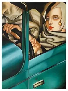 Tamara de Lempicka "Green Bugatti" Print.: Tamara de Lempicka "Green Bugatti" Print, Measures 24 x 32 inches, Printed onn Archival paper, sold After.