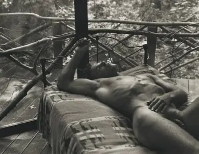 Bruce Weber - Bruce in my House in the Woods, 1983 Photo Print: Bruce Weber - Bruce in my House in the Woods, 1983 Photo Print, Measures 7" x 9" Mounted.