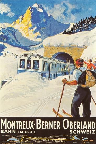 Montreux Ski Poster: Montreux Ski Poster, measures 24 X 36 inches, linen backed.