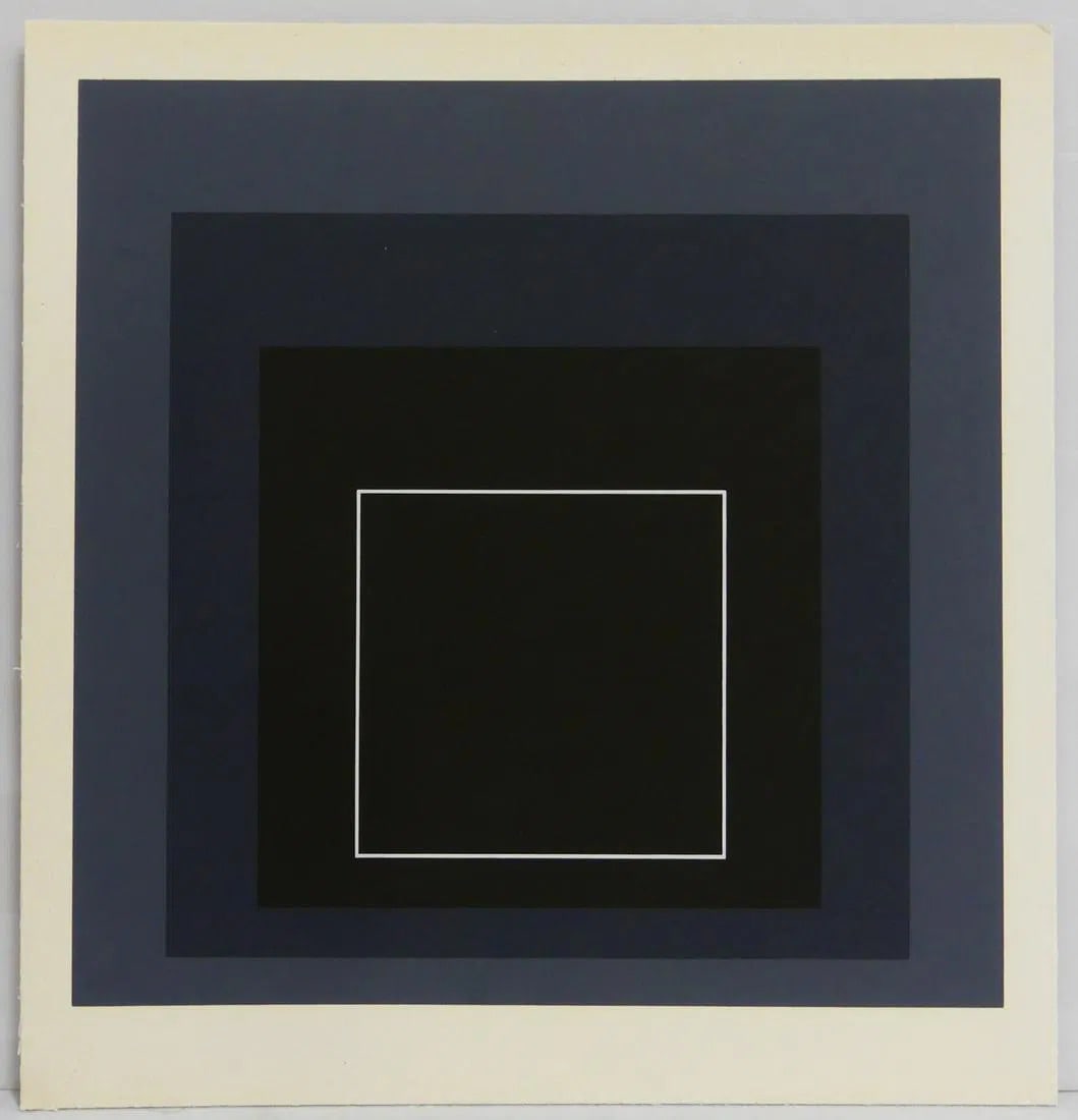 JOSEF ALBERS 'WHITE LINE SQUARES' SERIGRAPH: Josef Albers (American, 1888-1976) serigraph titled " white line squares" Printed in Germany by Atelier herbert Geier and Published in 1968 by George Wittenborn of New York. Mounted to board. Measures