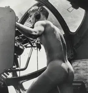 Horace Bristol "PBY Blister Gunner" Photo Print.: Horace Bristol "PBY Blister Gunner" Photo Print. Measures: 16 1/2 x 15 1/2 inches, printed later.