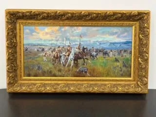 Charles Marion Russell "Lewis and Clark Meeting Indians at Ross' Hole, 1912" Oil Painting, After