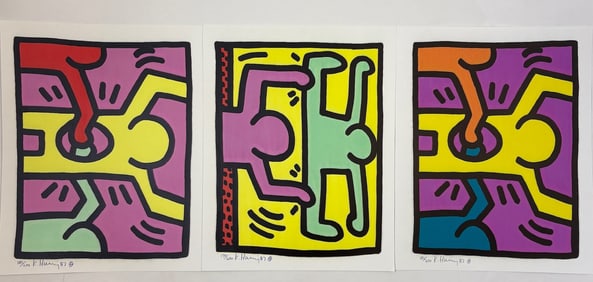 Lot of 3 Keith Haring Pop Shop Silkscreen, Each Signed & Dated