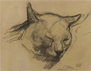 Eugene Delacroix "Study, Head of a Cat" Print.