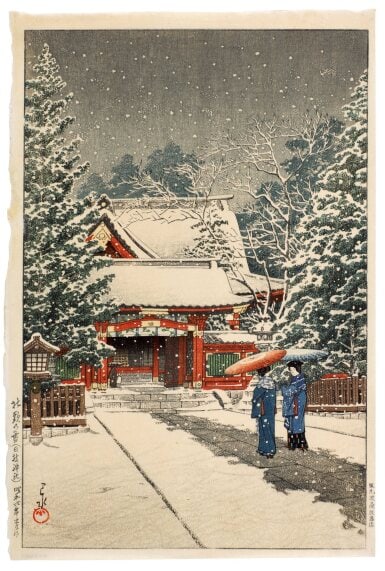 Kawase Hasui (1883-1957), Snow at Hie Shrine (Shato no yuki, Hie jinja), Showa period, 20th century (1 of 2)