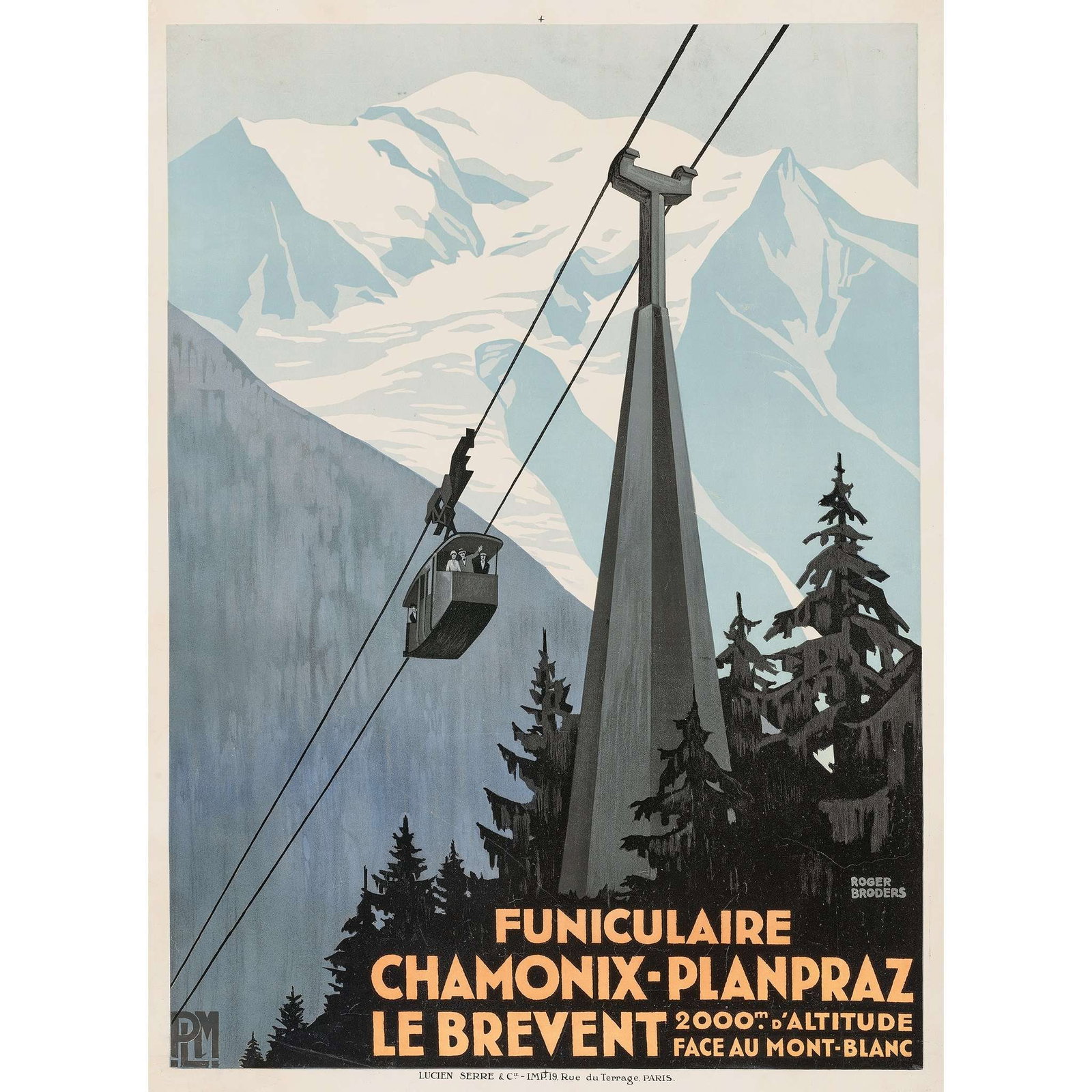 Roger Broders (1883-1953) Funiculaire Chamonix-Planpraz Ski Poster: Roger Broders (1883-1953) Funiculaire Chamonix-Planpraz, measures 41.50 X 30.00 inches, linen backed