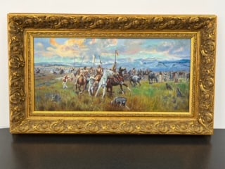 Charles Marion Russell "Lewis and Clark Meeting Indians at Ross' Hole, 1912" Oil Painting, After