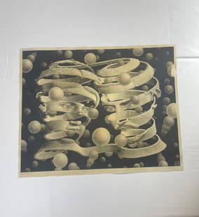M.C. Escher "Bond of Union" 1956 SIGNED Offset Lithograph: Offset Lithograph M.C. Escher "Bond of Union" Signed in lower left corner, measures 22x30 inches.