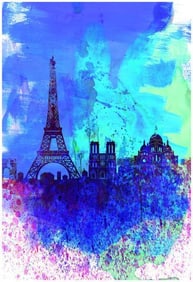 Paris Watercolor Skyline Poster