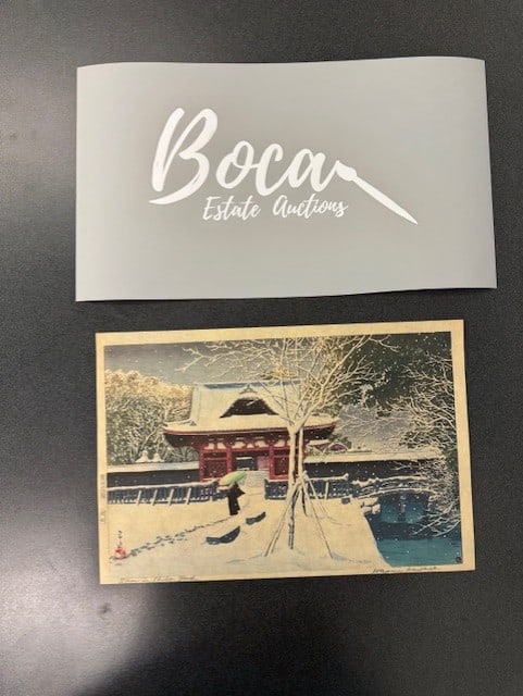 Kawase Hasui (1883-1957)  Snow at Shiba Park, Tokyo (Shiba koen no yuki)  Showa period, 20th century (1 of 3)
