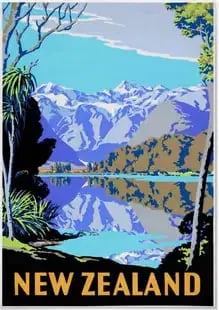 New Zealand Travel Poster: New Zealand Travel Poster, Measures 22.00 X 27.50 Inches, Linen backed. Unknown printing date.