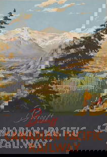 Canadian Pacific Railway Travel Poster: Canadian Pacific Railway Travel Poster, Measures 42.00 x 29.00, Linen Bcaked