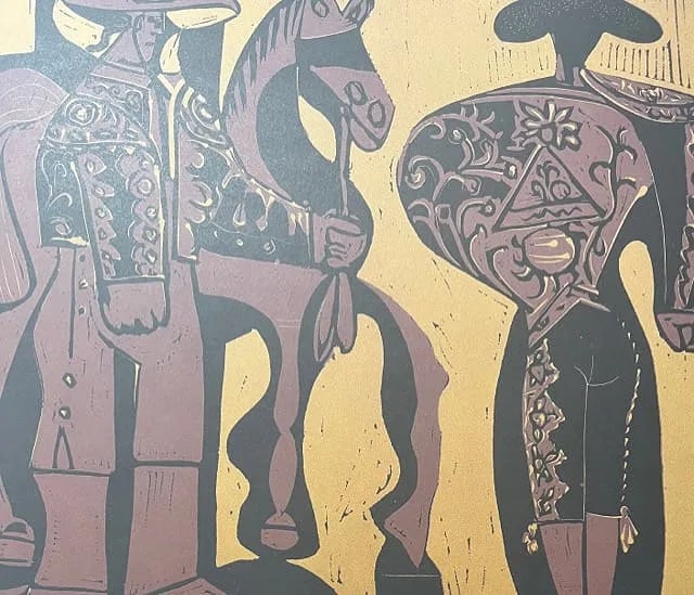 Pablo Picasso "Picador and Matador" Print.: Pablo Picasso "Picador and Matador" Print. Measures 12.75 x 10.50 inches, Professionally Mounted, verso is blank