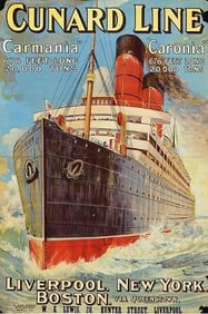Cunard "Liverpool Boston, New York" Travel Poster