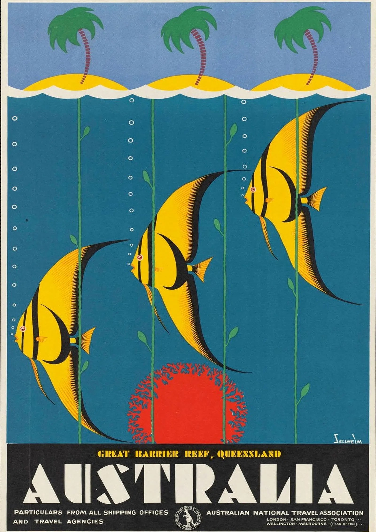 Australia Travel Poster: Australia Travel Poster, Measures 33.00 X 24.00 inches, linen Backed