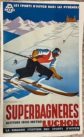 Gaston Gorde Superbagneres Ski Poster