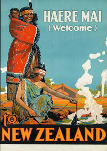 New Zealand Travel Poster: New Zealand Travel Poster Measures 33.00 x 24.00 inches, linen backed