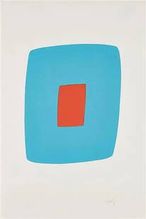 Ellsworth Kelly "Light Blue with Orange" 1964: Ellsworth Kelly "Light Blue with Orange" 1964 on glossy paper and professionally mounted. Measures 6.00 X 8.00 inches.