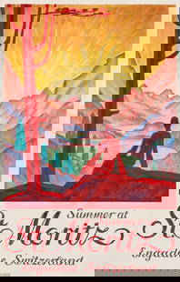 Summer at St. Moritz Poster: Summer at St. Moritz by Hugo Laubi c. 1929 unknown printing date. archival paper, backed with linen. Measures approx. 39.5x25 inches.