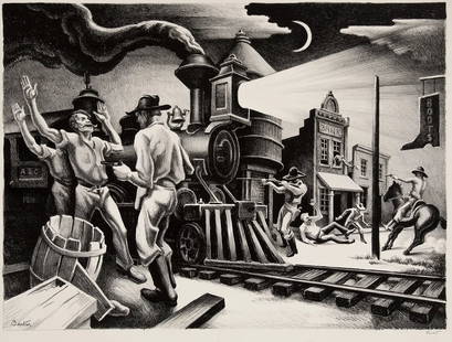 Thomas Hart Benton Jesse James: Thomas Hart Benton "JESSE JAMES", Measures approx 12.00 X 9.00 inches, Signed in the plate, professionally mounted to backing board