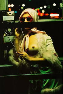 Helmut Newton " Night Call, Paris, 1974" Print: Helmut Newton " Night Call, Paris, 1974" Print - Mounted to Archival Quality Paper, Measures 13.75 X 9.25 Inches, Unknown print date.