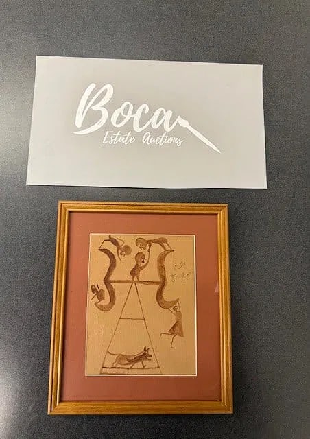 Bill Traylor Signed Outsider Folk Art Painting on Paper - African American Art: Bill Traylor Folk Art Painting on Paper Signed - Self - Taught Master - African American Art, Measures approx 9 1/2 x 7 1/2 inches sight Framed approx 15 1/2 x 12 3/4 inches Gallery label, sold after,