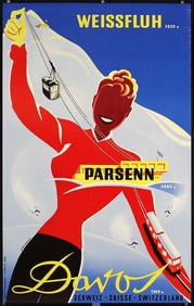 1950s Davos Ski Travel Poster Peikert Switzerland Ski Poster