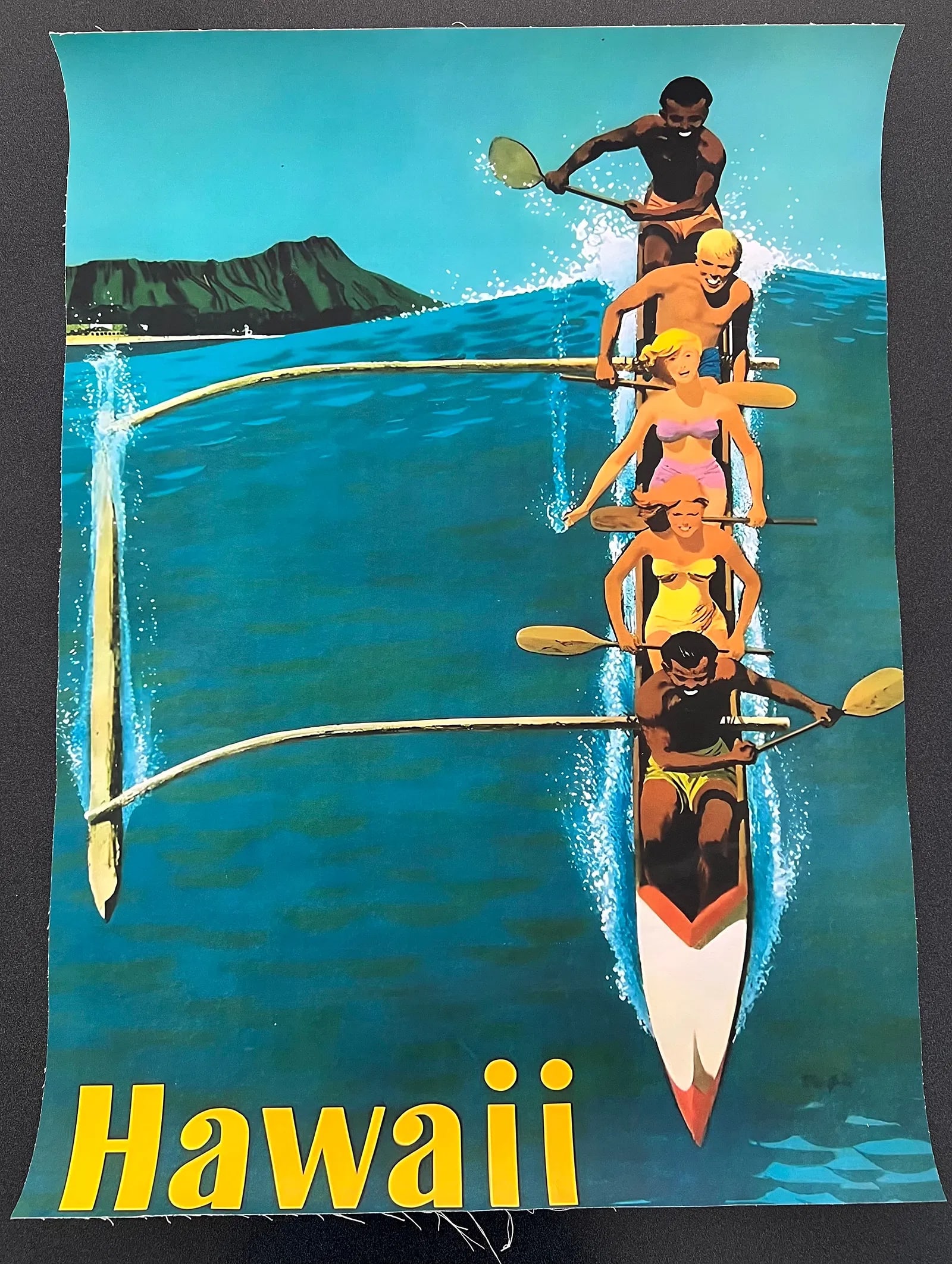 Stan Galli Poster United Air Line Hawaii Canoe: Stan Galli Poster United Air Line Hawaii Canoe, measures 40.00 X 25.00 inches, linen backed, unknown print date.
