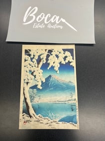 Kawase Hasui (1883-1957) | Clear Weather After Snowfall on Mount Fuji, Tagonoura Beach (Fuji no