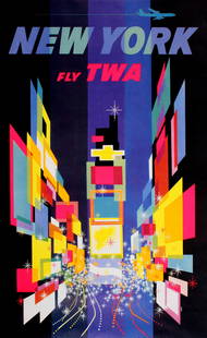 TWA New York Times Square Poster by David Klein: TWA New York Times Square Poster by David Klein , Measures 25.25 X 40.50 inches, linen backed. unknown prinrt date