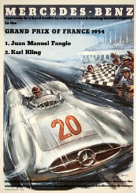 Mercedes Benz Formula One Poster 1954 French Grand Prix Hans Liska