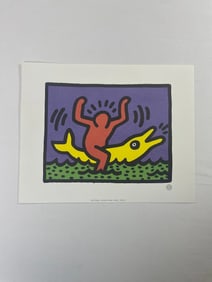 Keith Haring "Man Riding Dolphin" offset lithograph.