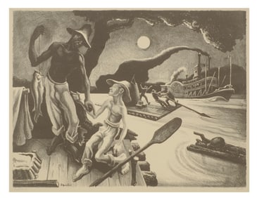 Thomas Hart Benton "Huck Finn" pencil signed