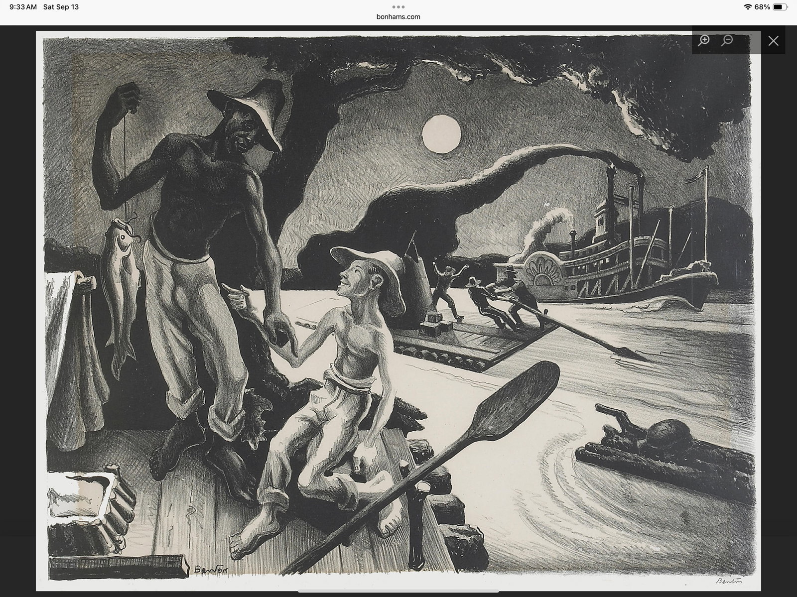 Thomas Hart Benton "Huck Finn" pencil signed (1 of 1)