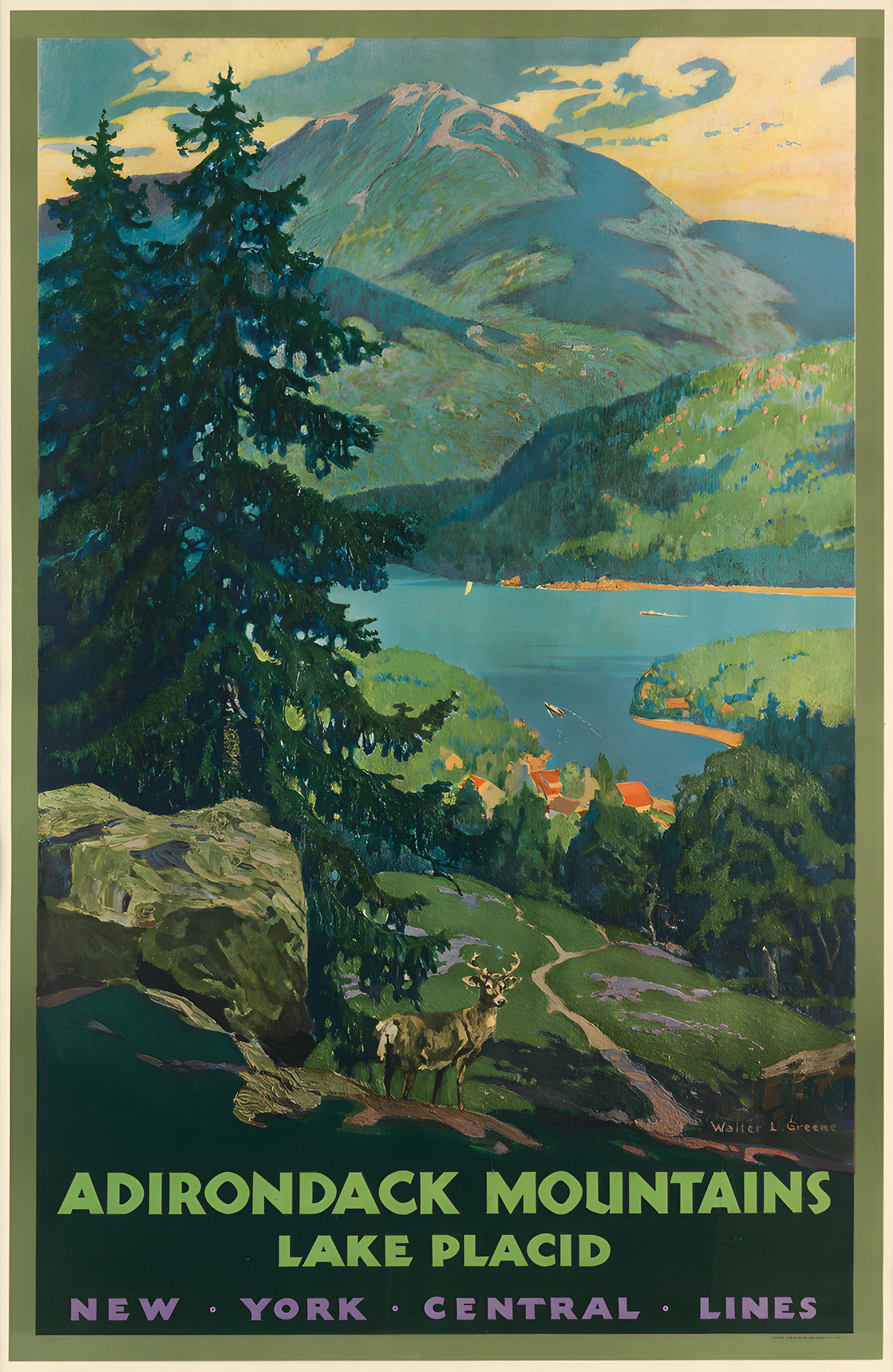 Travel Poster, Adirondacks: Travel Poster, Adirondacks measures 24 X 36 inches, linen backed