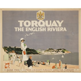 WILLIAM A. SENNETT, TORQUAY, THE ENGLISH RIVIERA TRAVEL POSTER