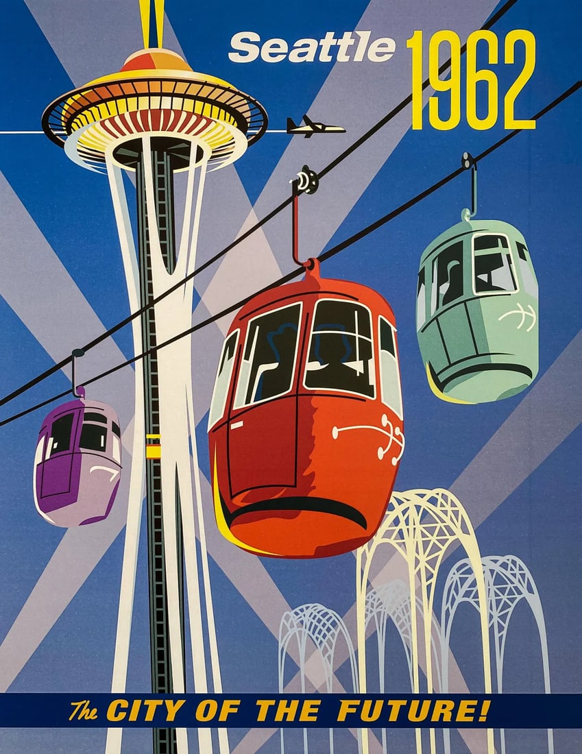 Seattle Travel Poster: Seattle Travel Poster - Measures 26.00 X 36.00 Inches, Unknown Printing Date, Linen Backed