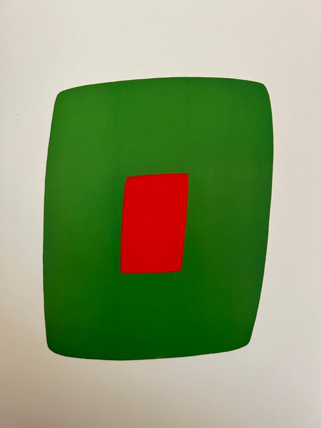 Ellsworth Kelly "Green with Red": Ellsworth Kelly "Green with Red" 1964 on glossy paper and professionally mounted to premium backing board. Measures 6x8.