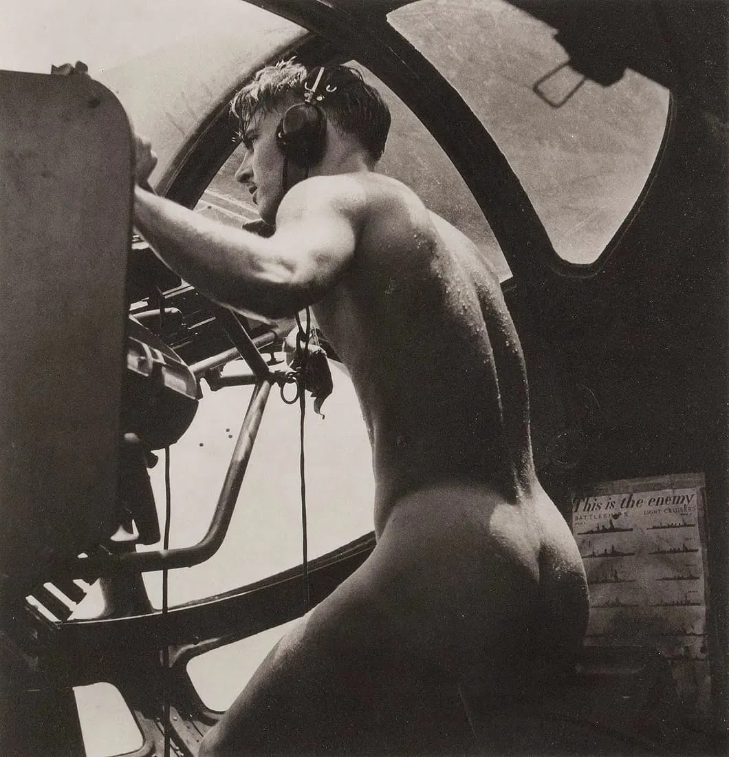 Horace Bristol "PBY Blister Gunner, 1944" Photo Print.: Horace Bristol "PBY Blister Gunner, 1944" Photo Print. Measures: 16 1/2 x 15 1/2 inches, printed later.
