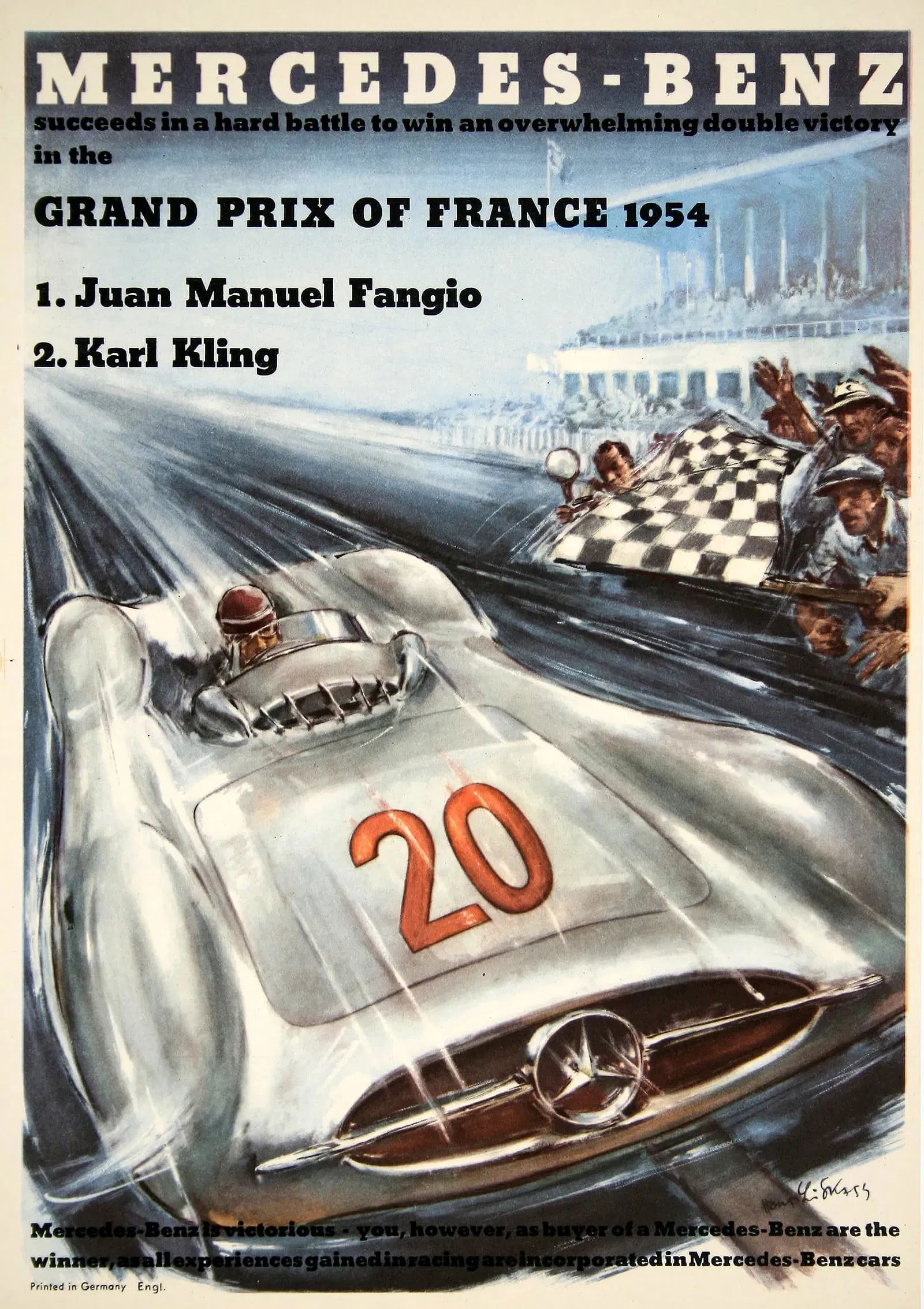 Mercedes Benz Formula One Poster 1954 French Grand Prix Hans Liska (1 of 1)