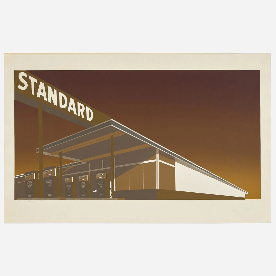 Ed Ruscha Mocha Standard: Print in colors on woven paper, pencil signed and numbered, printed by Jean Milant and Daniel Socha, Hollywood and published by the artist., Measures approx 42 x 26 inches