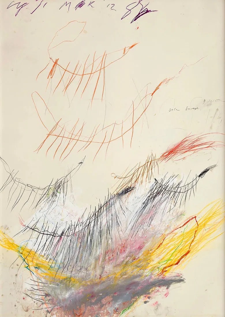 Cy Twombly "Untitled": "Untitled" photo print on heavy woven paper. Unknown edition/ print date measures 35.85 x 23.95 in