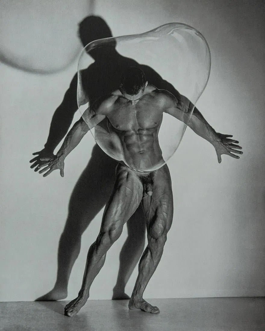Herb Ritts "Male Nude with Bubble" Los Angeles, 1987 Photo: Herb Ritts "Male Nude with Bubble" photo printed on high quality photo paper. Mounted to cardstock. Measures 12x14.