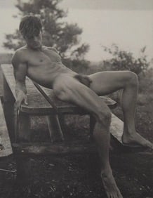 Bruce Weber - Paul at Petes Rock Campground, 1988.: Bruce Weber - Paul at Petes Rock Campground, 1988, Measures 9 3/8" x 7 1/4", Photo Print Mounted.