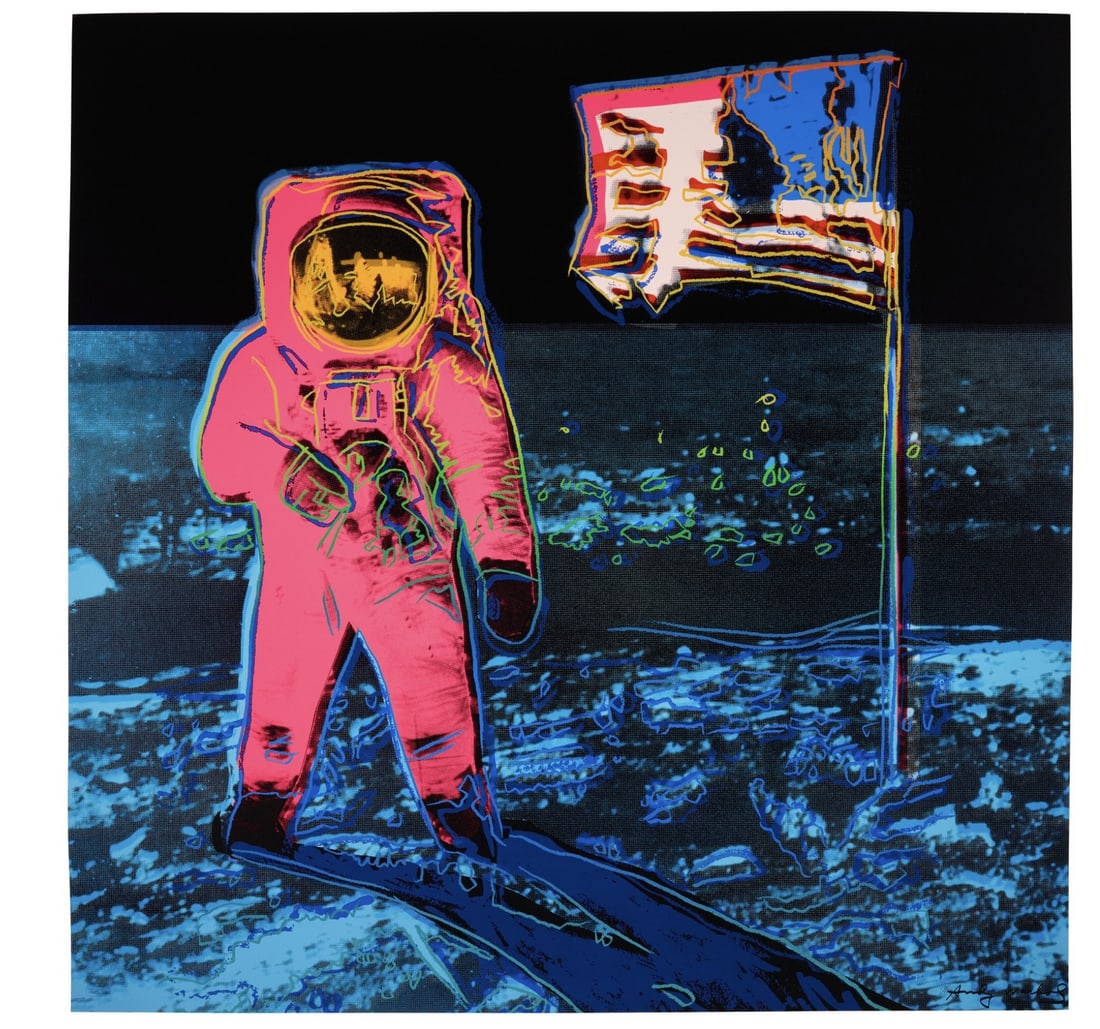 ANDY WARHOL MOONWALK: Andy Warhol "Moonwalk" - FS II #405. Image from Moonwalk series 1987. Proof, Measures 38" x 38", Print in Colors on Heavy Wove Archival Paper, Stamp on back. Sold After warhol