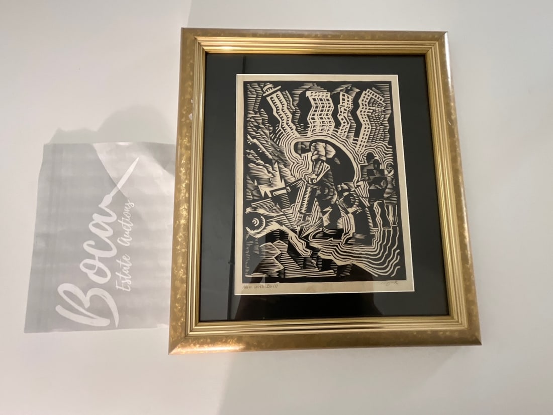 after CHARLES TURZAK (1899-1986) Man with a Drill: after CHARLES TURZAK (1899-1986) Man with a Drill, measures 10.00 X 13.00 inches, framed 19.00 X 17.00, pencil signed