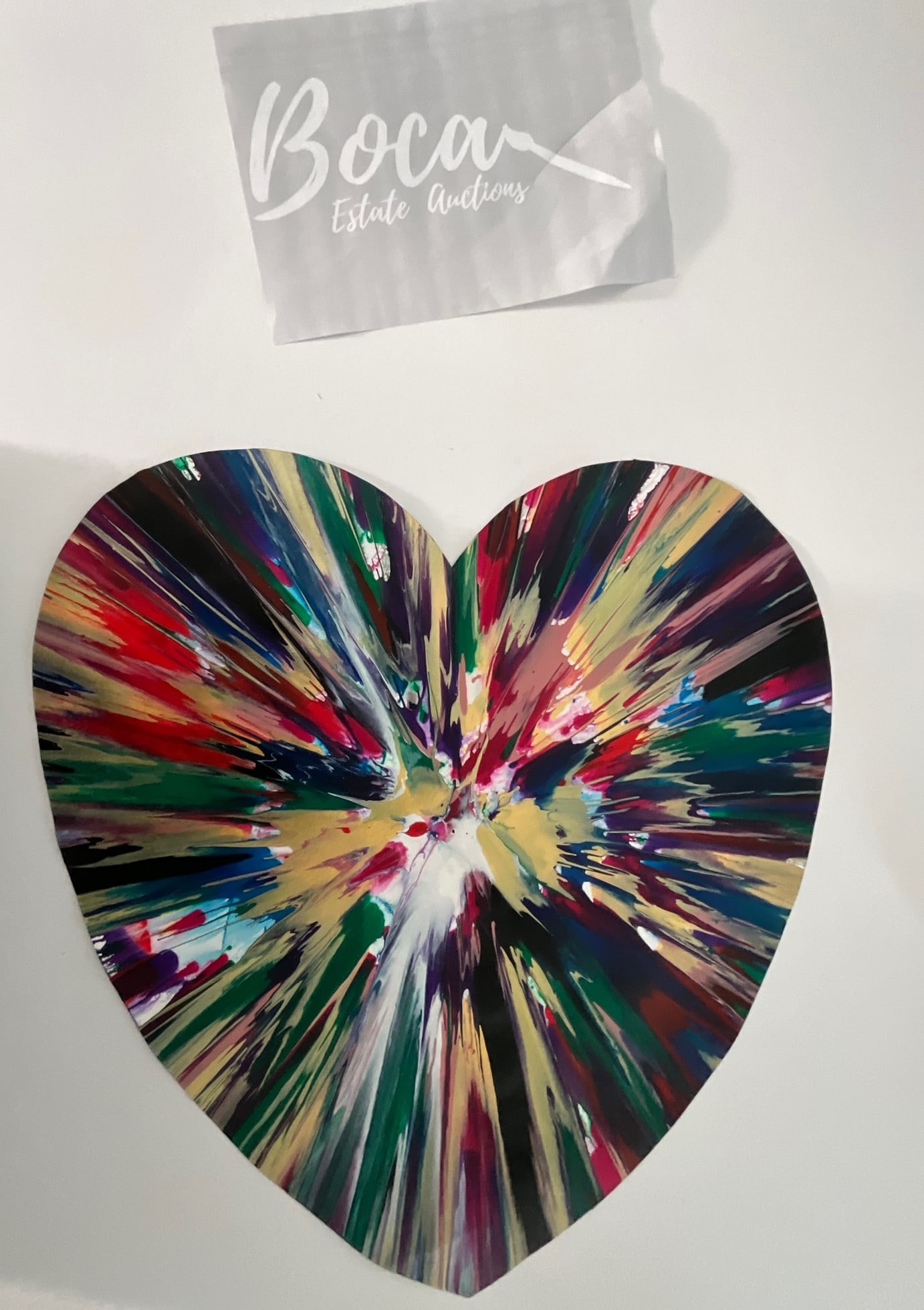 Damien Hirst HEART spin painting stamped: Damien Hirst HEART spin painting stamped, Measures 22.00 X 20.00 inches