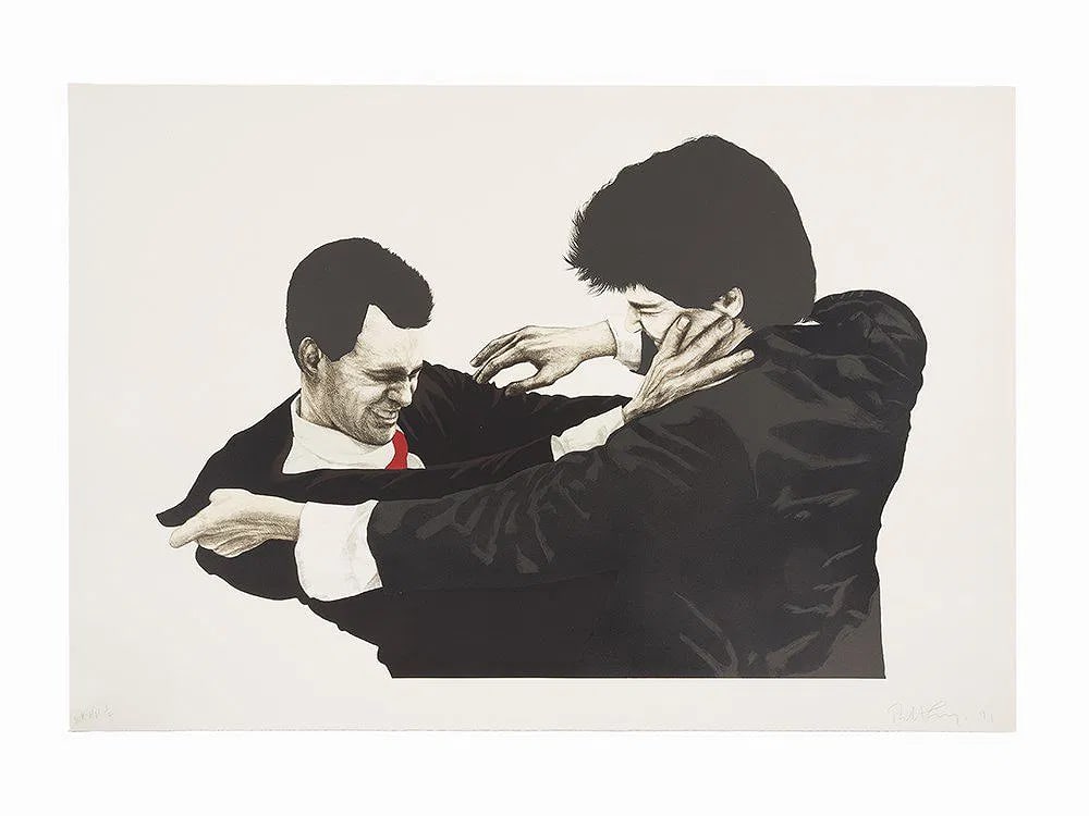 Robert Longo (Frank and Glenn) 1991: Robert Longo (Frank and Glenn) 1991, Lithograph in colors, on wove paper, with full margins, measures 31.50 X 44.50 inches, printed in the USA