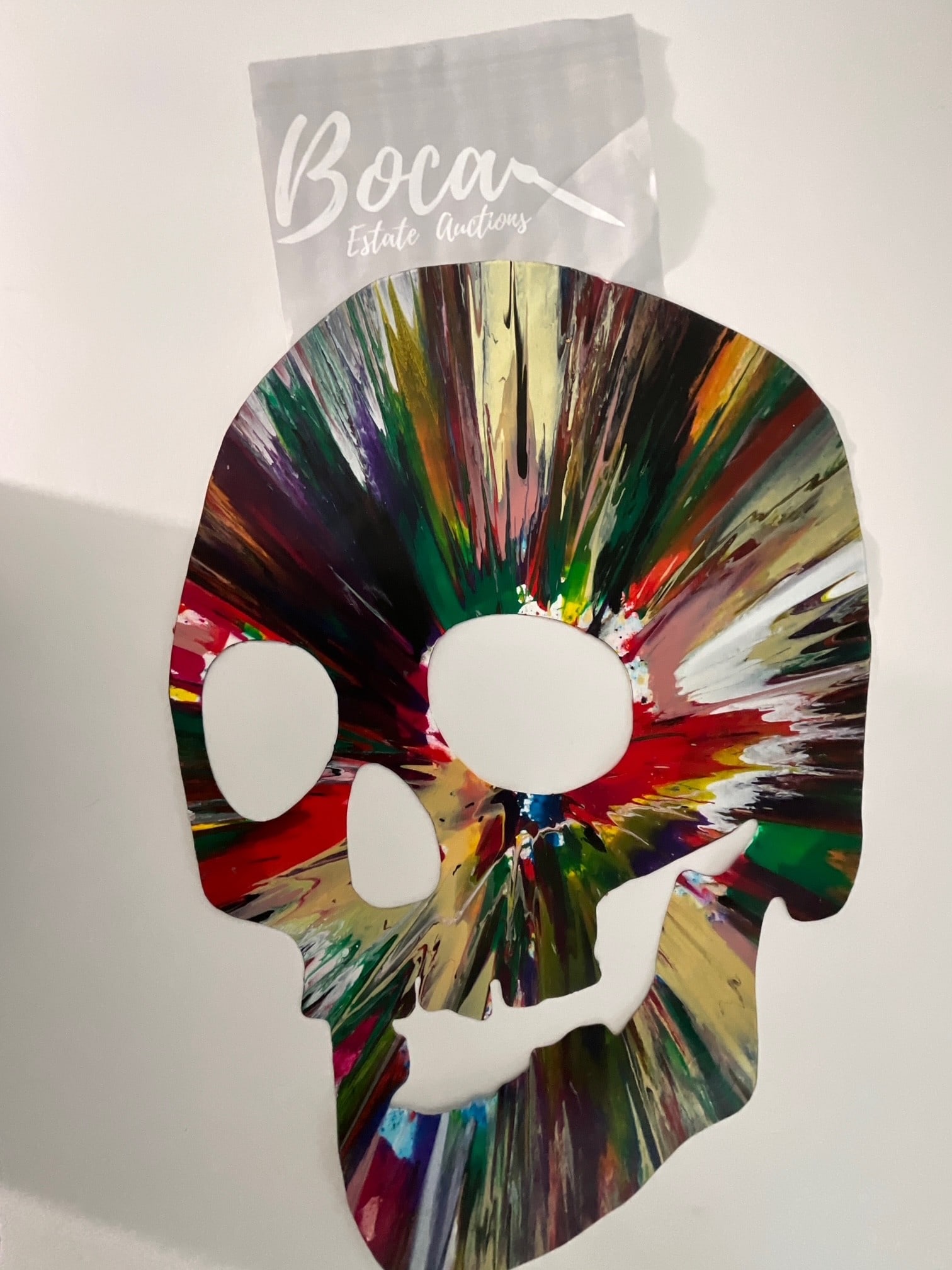 Damien Hirst SKULL spin painting stamped: Damien Hirst SKULL spin painting stamped, Measures 28.00 X 19.00 inches